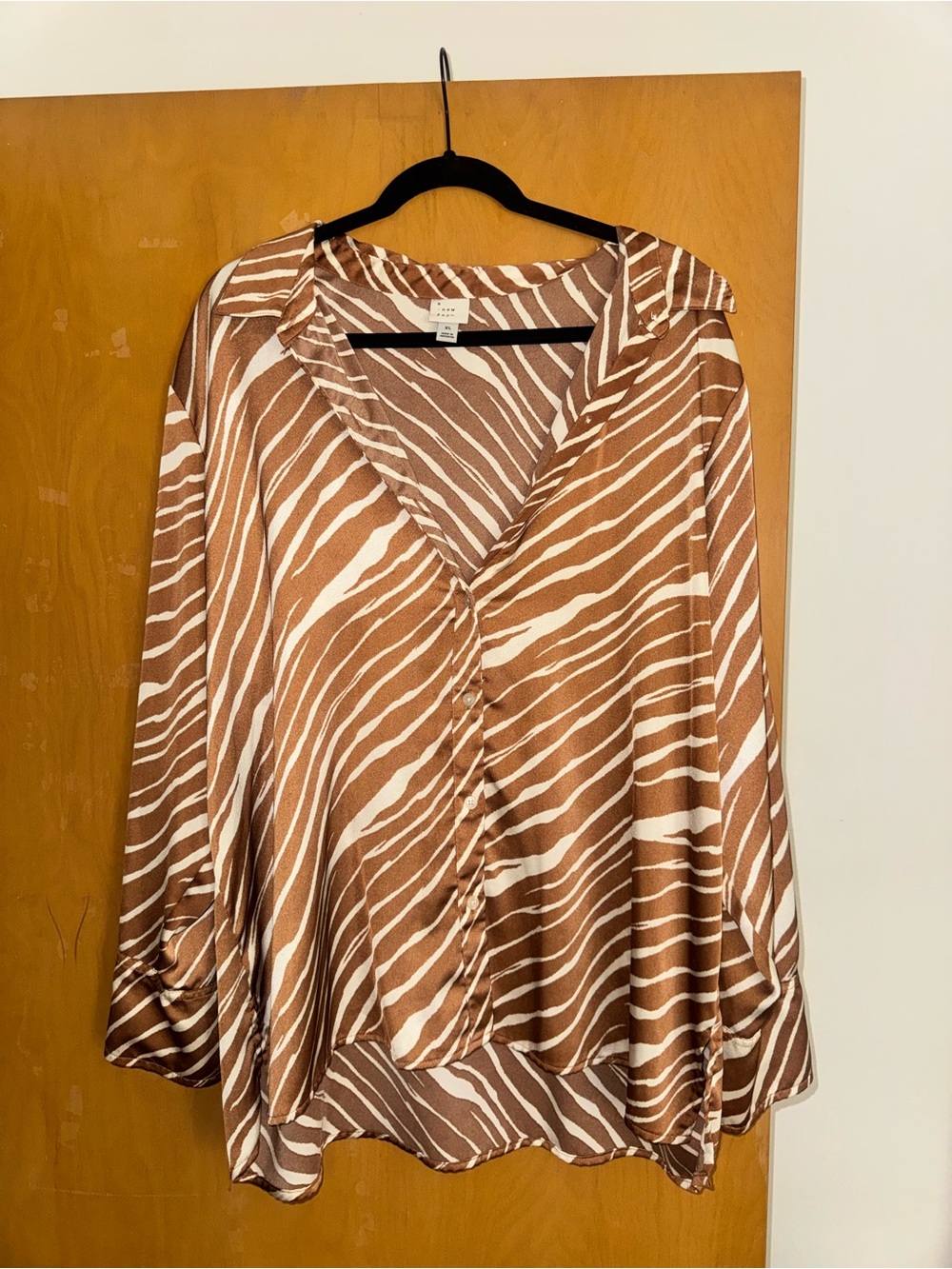a new day Brown and White Zebra-Print Button-Front Blouse